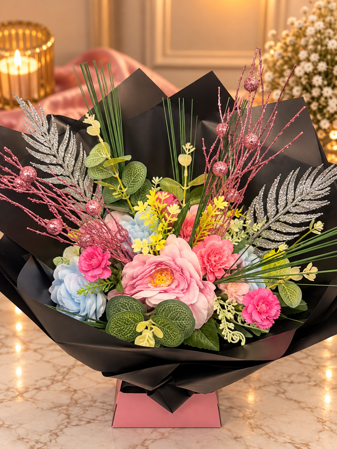 Pink glitter floral bouquet